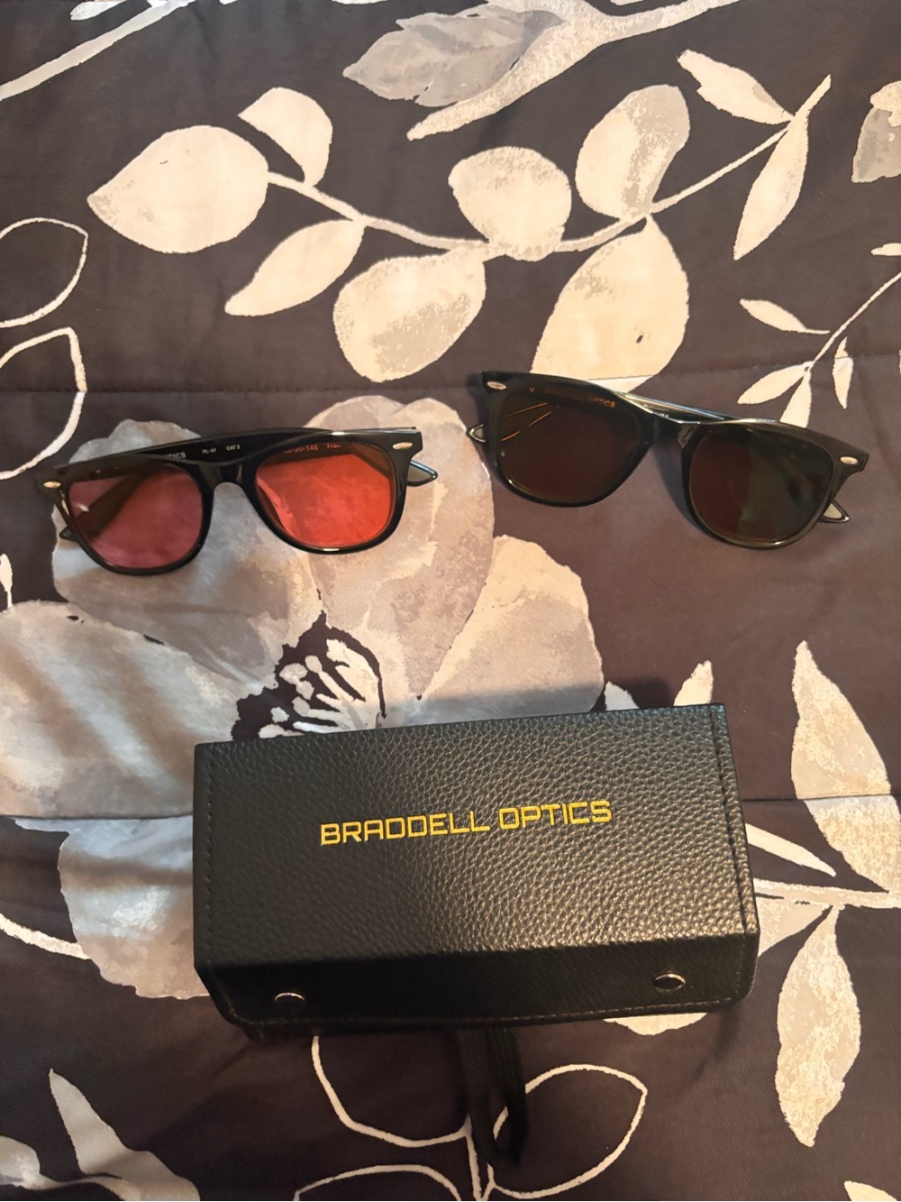 Braddell Optics Sunglasses Duo in Black with Red and Brown Lenses